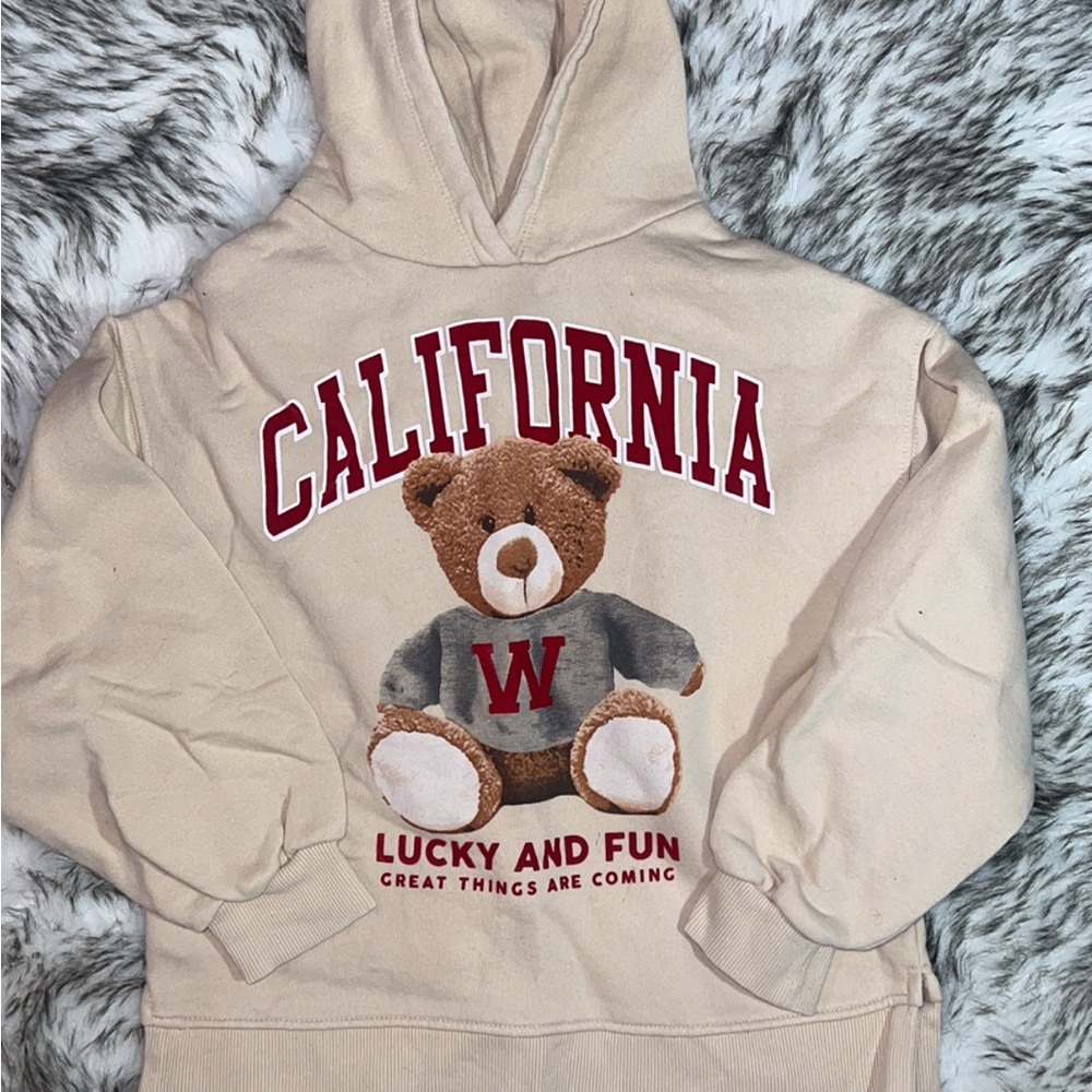 Kids Zara Cream Hoodie with Bear Print